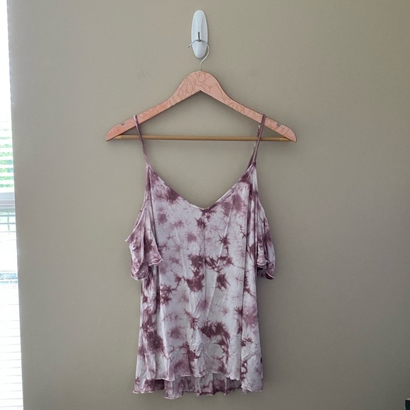 Women’s American Eagle Outfitters Pink Tie Dye Cold Shoulder Tank Top Size Large - Picture 2 of 6